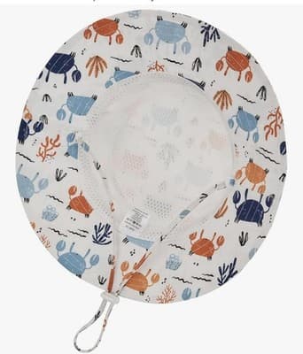 Kids Bucket Hat with Crab Print Adjustable Chin Strap White|Blue|Orange - Thumbnail 4