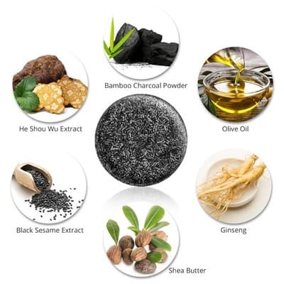 Black Soap Bar Shampoo with Bamboo Charcoal and Ginseng - 50g, Deep Cleansing - Thumbnail 2
