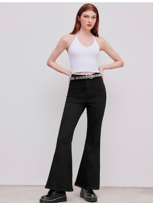 CIDER Black High Waist Flare Jeans 4XL – Stretch Bell Bottom Fit - Thumbnail 3