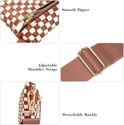 NEW!!! Caramel & White Woven Crossbody Bag — Vegan Leather - Thumbnail 6