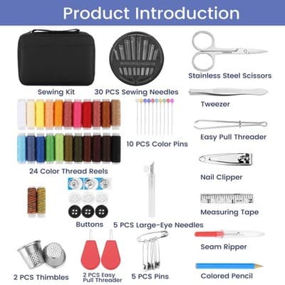 All-in-One Sewing Kit Case Complete Repair Set Home Travel Emergencies - Thumbnail 2