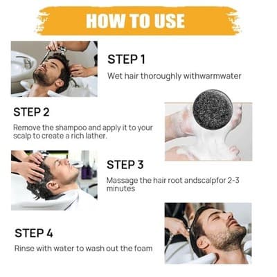 Black Soap Bar Shampoo with Bamboo Charcoal and Ginseng - 50g, Deep Cleansing - Thumbnail 3