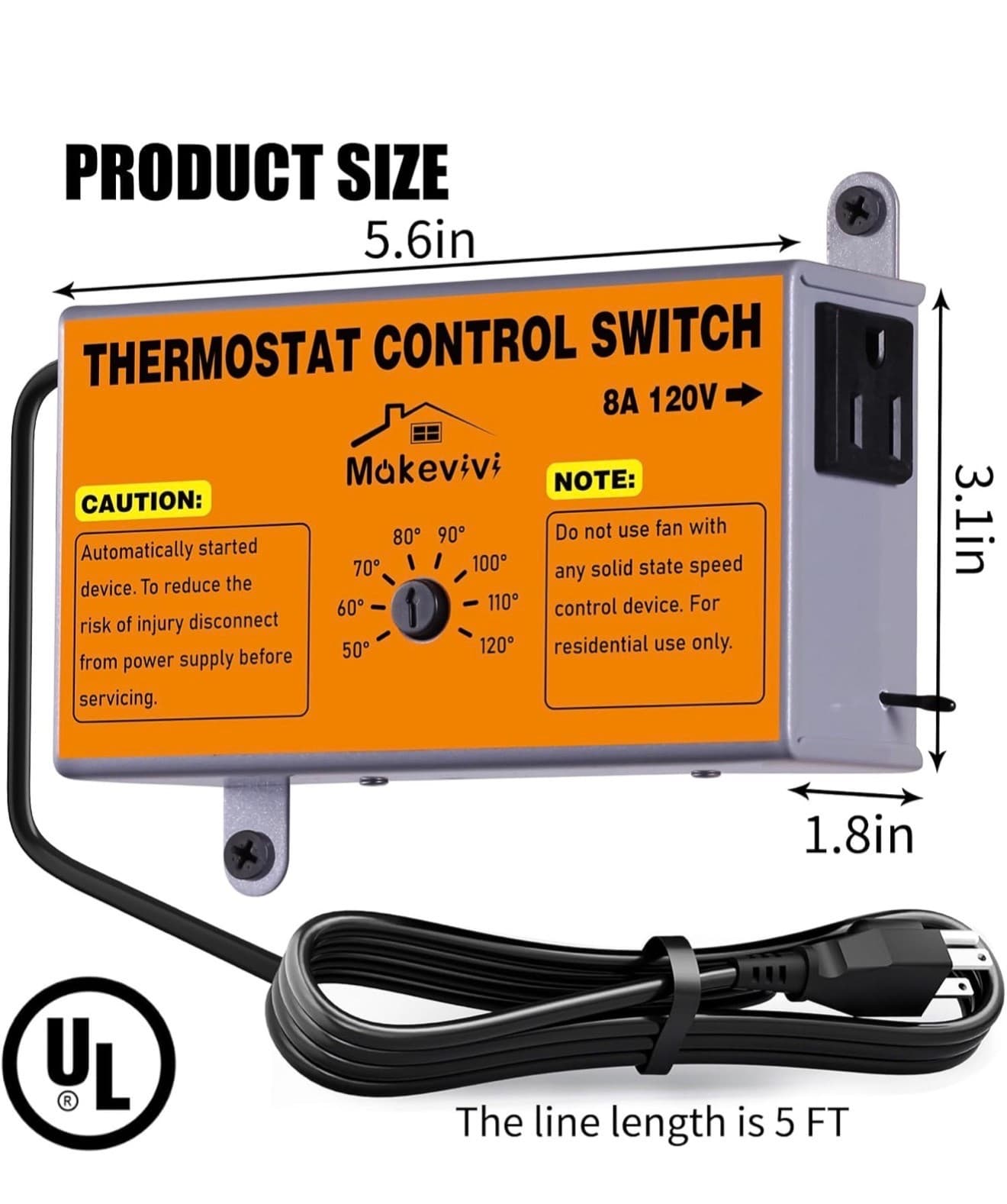 Adjustable Attic Fan Thermostat with Overload Protection - Easy Install Temperat - Thumbnail 2