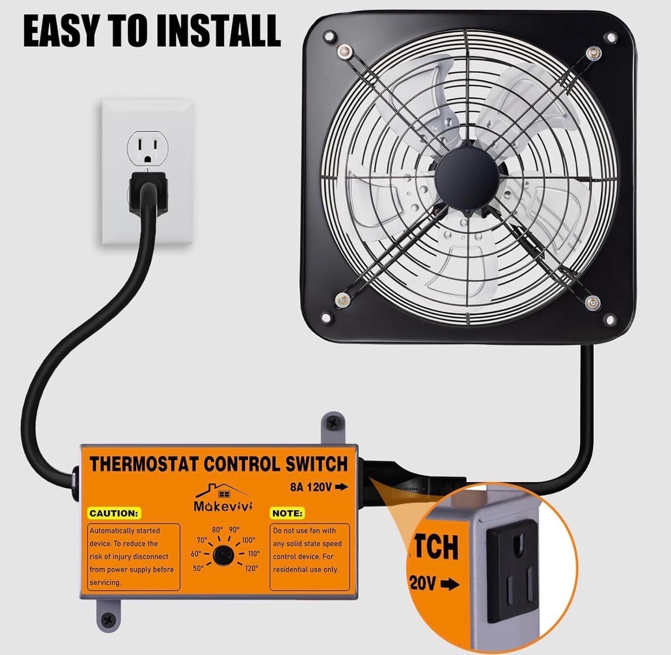 Adjustable Attic Fan Thermostat with Overload Protection - Easy Install Temperat - Thumbnail 5