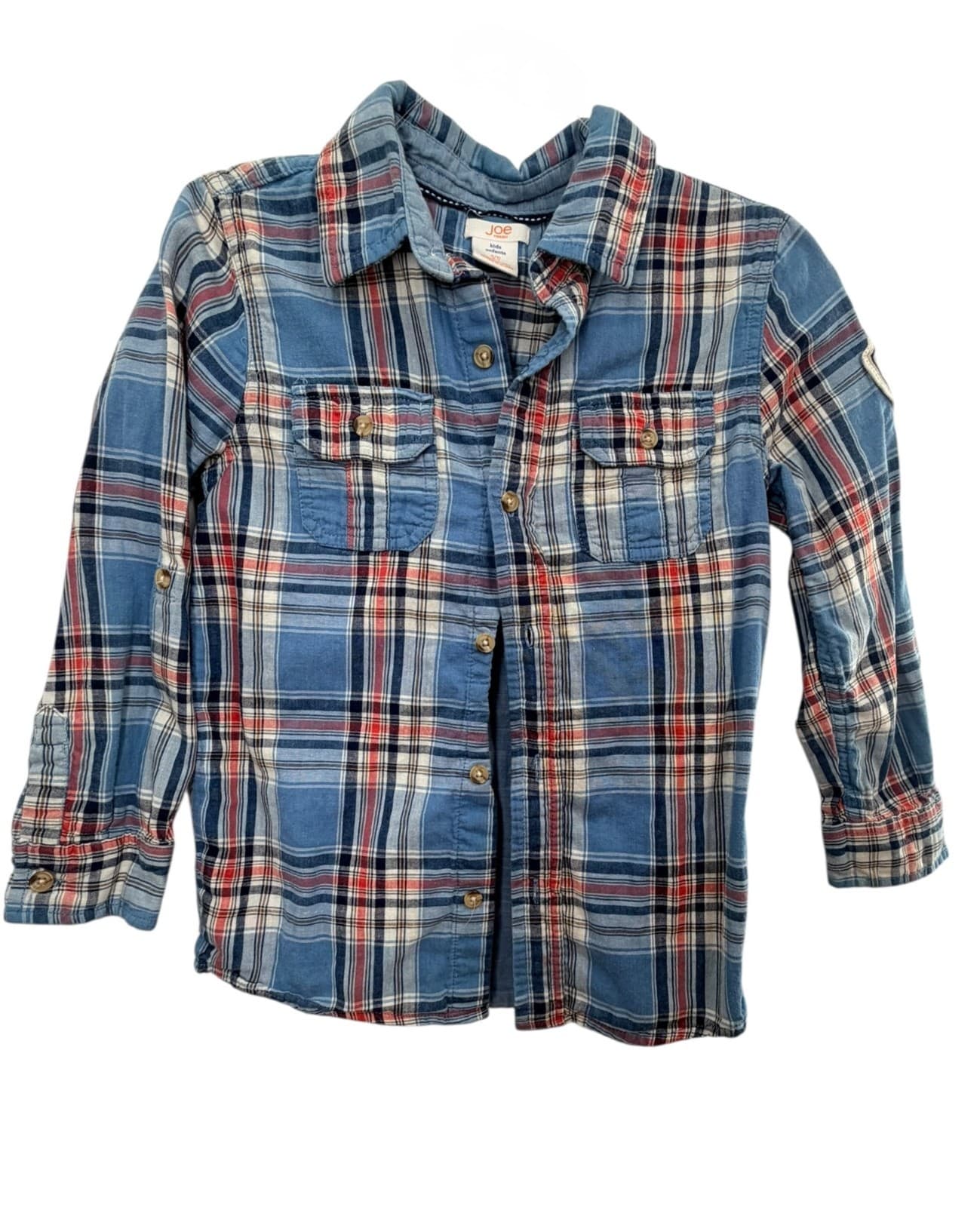 Joe Fresh Kids Blue Red Plaid Flannel Button Down Shirt Size S 6-7 - Thumbnail 5