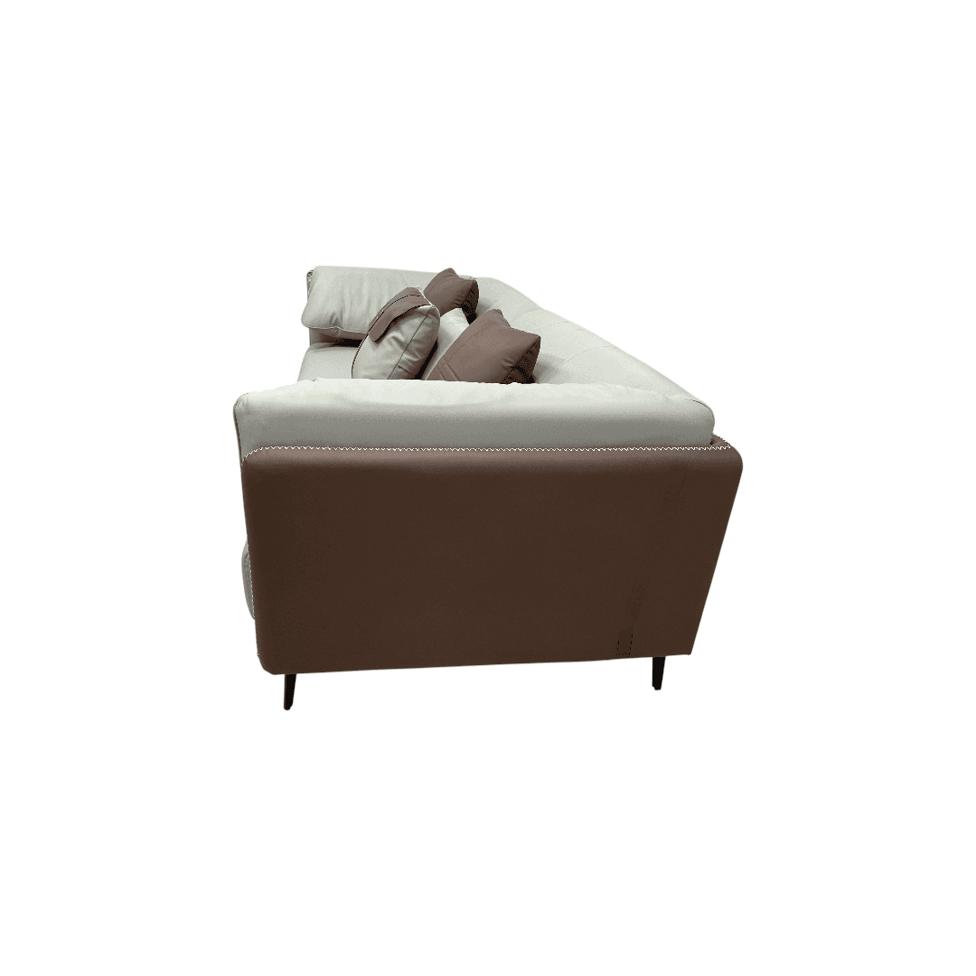 Orren Ellis Modern Two-Tone Faux Leather Sofa Collection with Flared Arms and Toss Pillows - Thumbnail 4