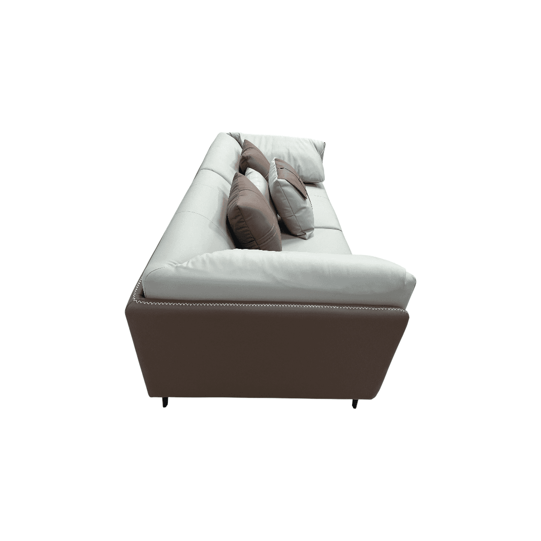 Orren Ellis Modern Two-Tone Faux Leather Sofa Collection with Flared Arms and Toss Pillows - Thumbnail 5