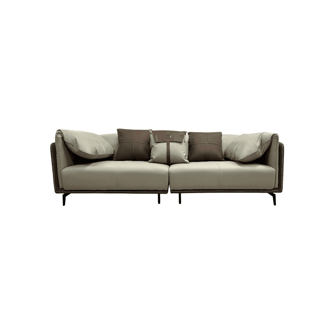 Orren Ellis Modern Two-Tone Faux Leather Sofa Collection with Flared Arms and Toss Pillows - Thumbnail 8