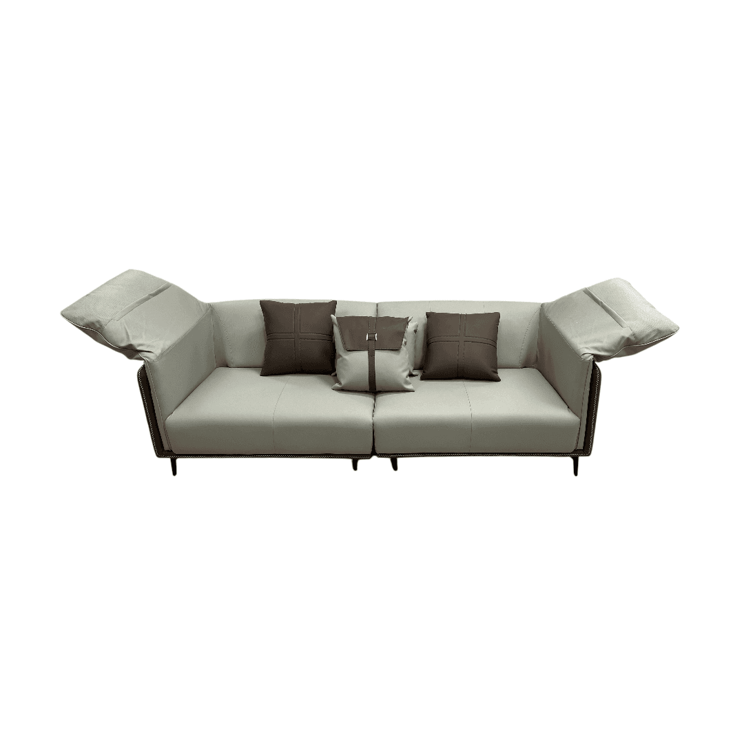 Orren Ellis Modern Two-Tone Faux Leather Sofa Collection with Flared Arms and Toss Pillows - Thumbnail 9