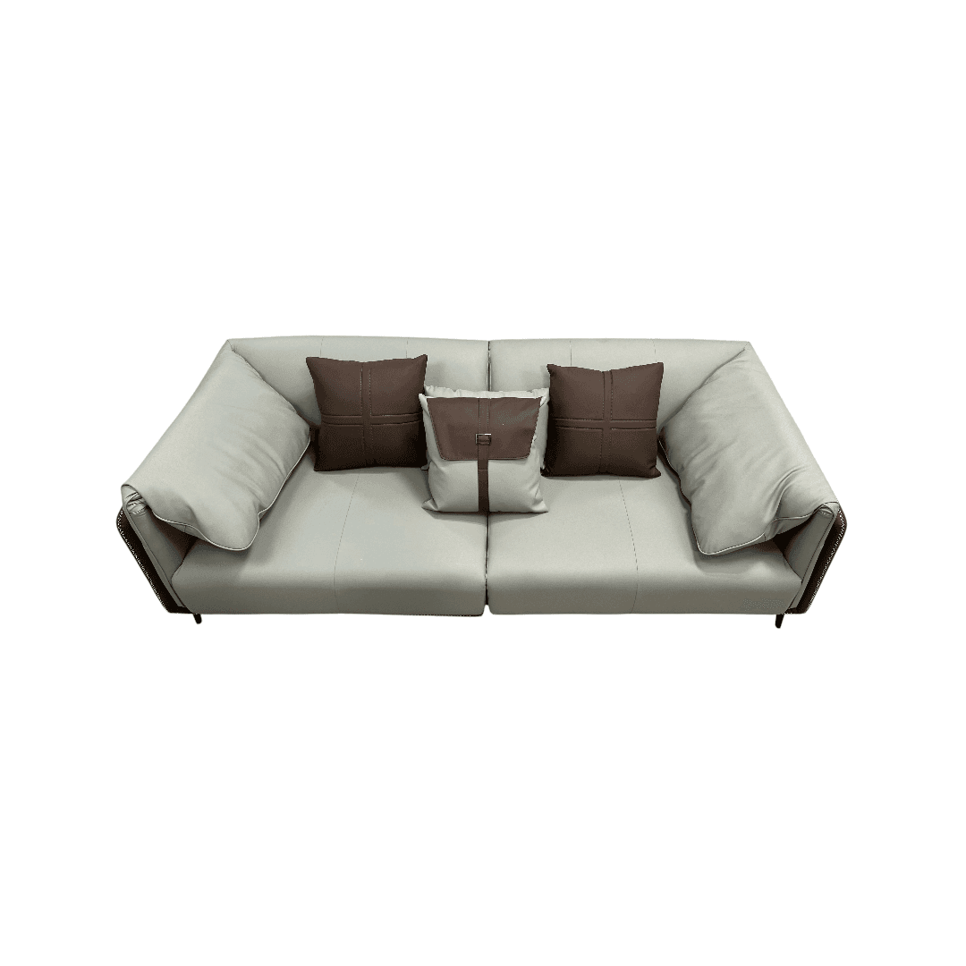 Orren Ellis Modern Two-Tone Faux Leather Sofa Collection with Flared Arms and Toss Pillows - Thumbnail 7