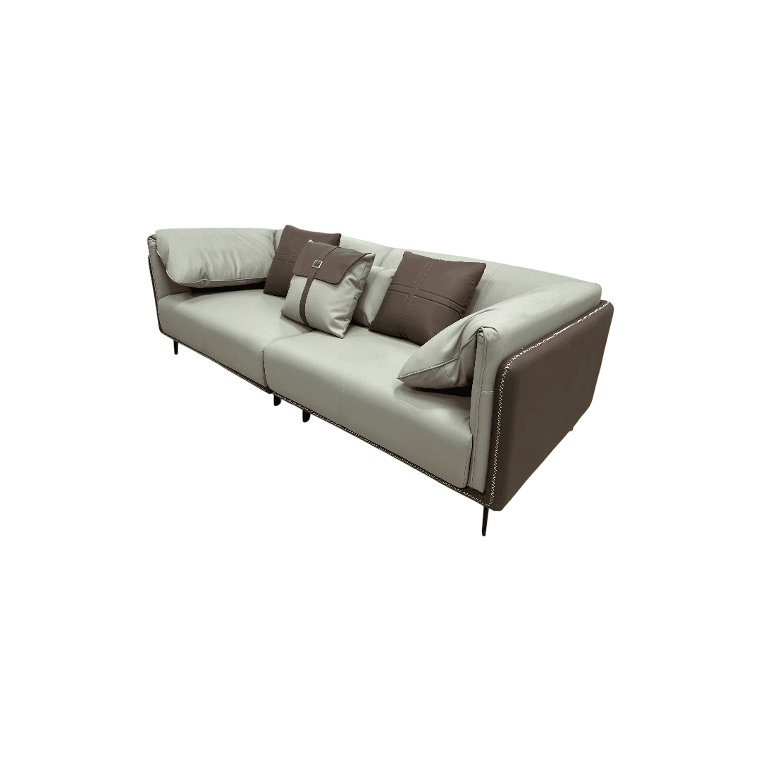 Orren Ellis Modern Two-Tone Faux Leather Sofa Collection with Flared Arms and Toss Pillows - Thumbnail 3