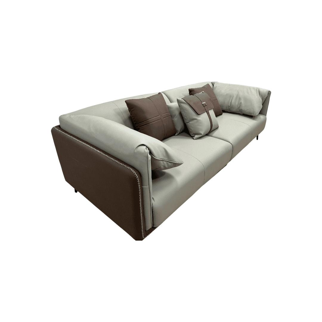 Orren Ellis Modern Two-Tone Faux Leather Sofa Collection with Flared Arms and Toss Pillows - Thumbnail 6