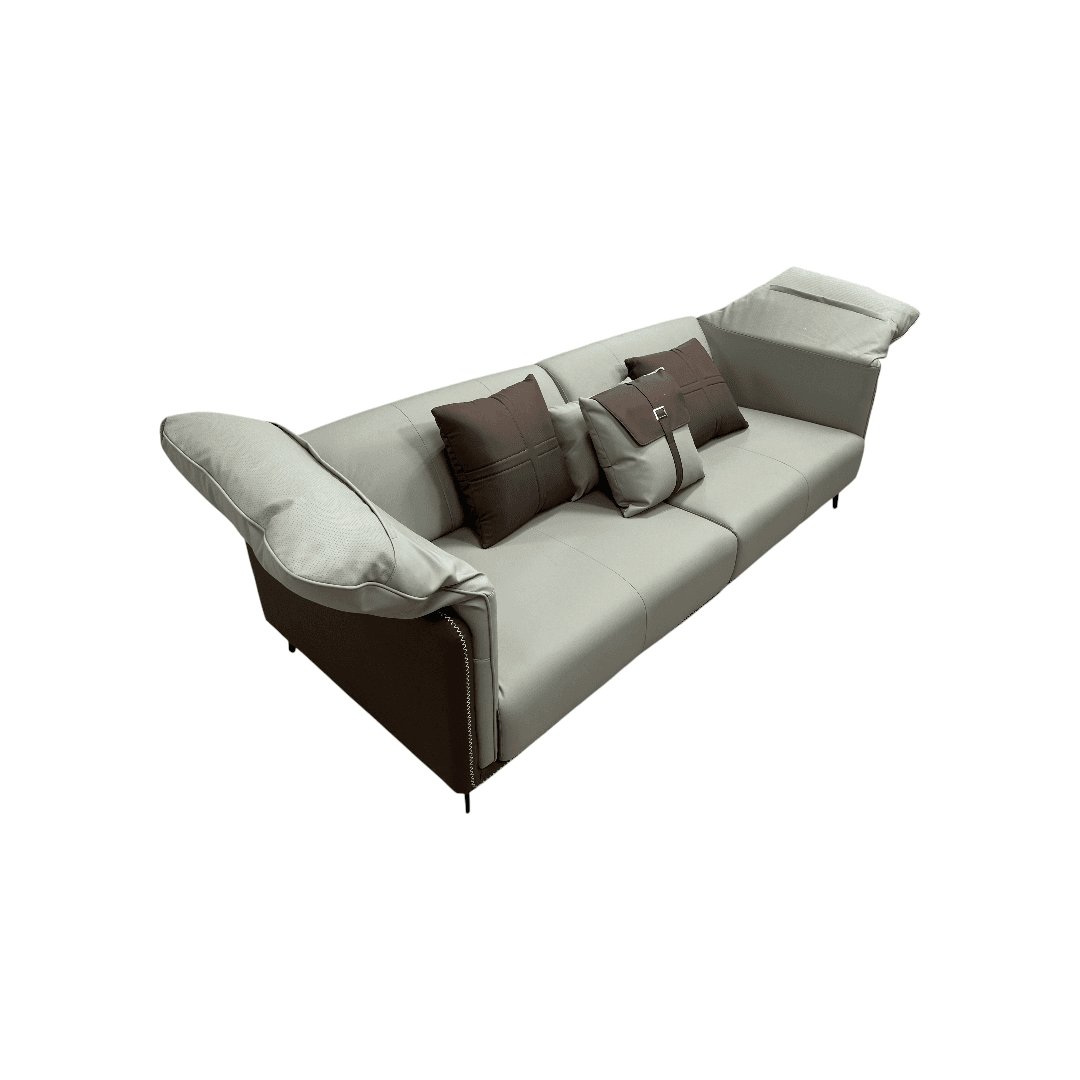 Orren Ellis Modern Two-Tone Faux Leather Sofa Collection with Flared Arms and Toss Pillows - Thumbnail 11
