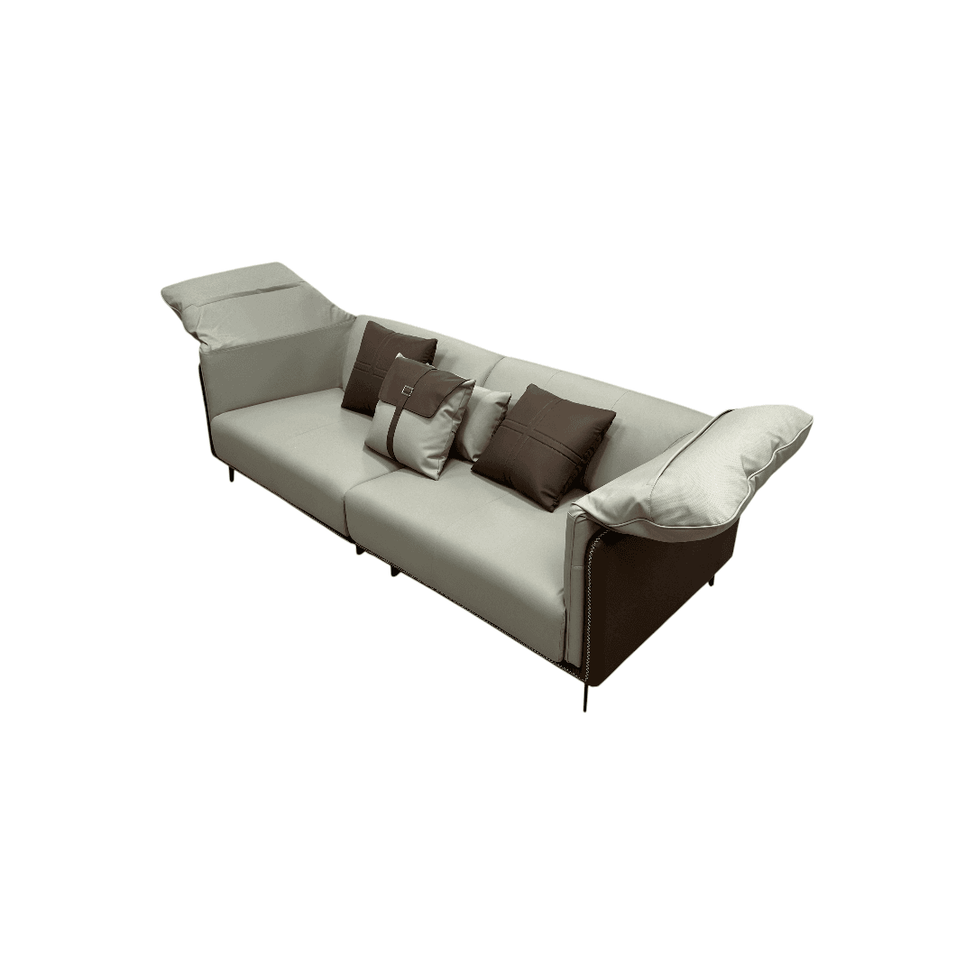 Orren Ellis Modern Two-Tone Faux Leather Sofa Collection with Flared Arms and Toss Pillows - Thumbnail 10