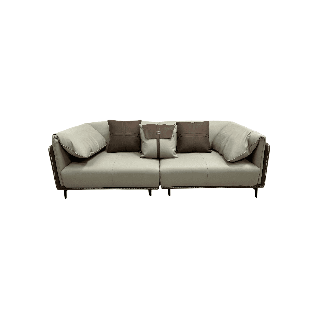 Orren Ellis Modern Two-Tone Faux Leather Sofa Collection with Flared Arms and Toss Pillows - Thumbnail 2