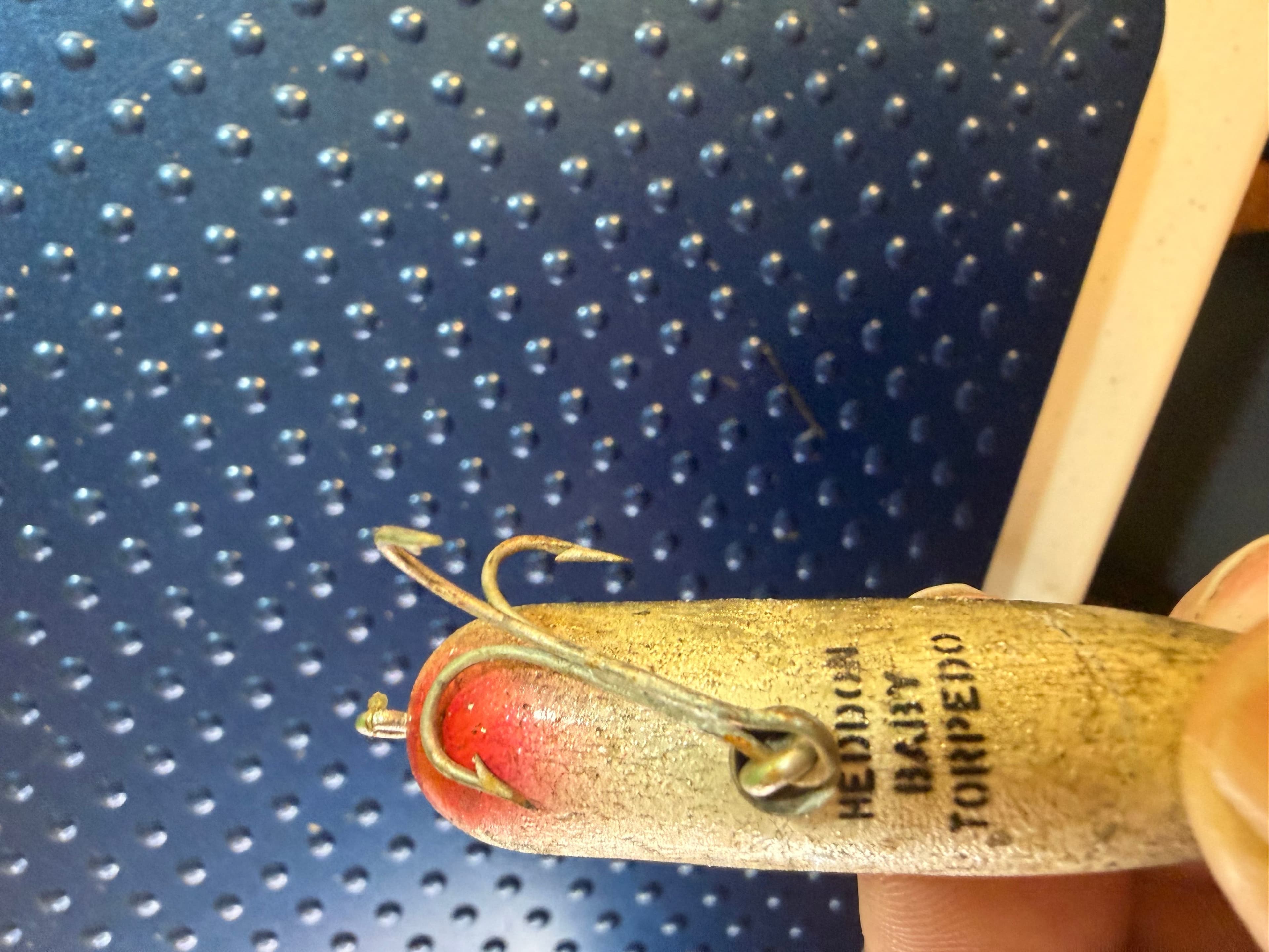 Vtg Heddon Baby Torpedo Topwater Lure Natural Scale Red Belly Used - Thumbnail 3