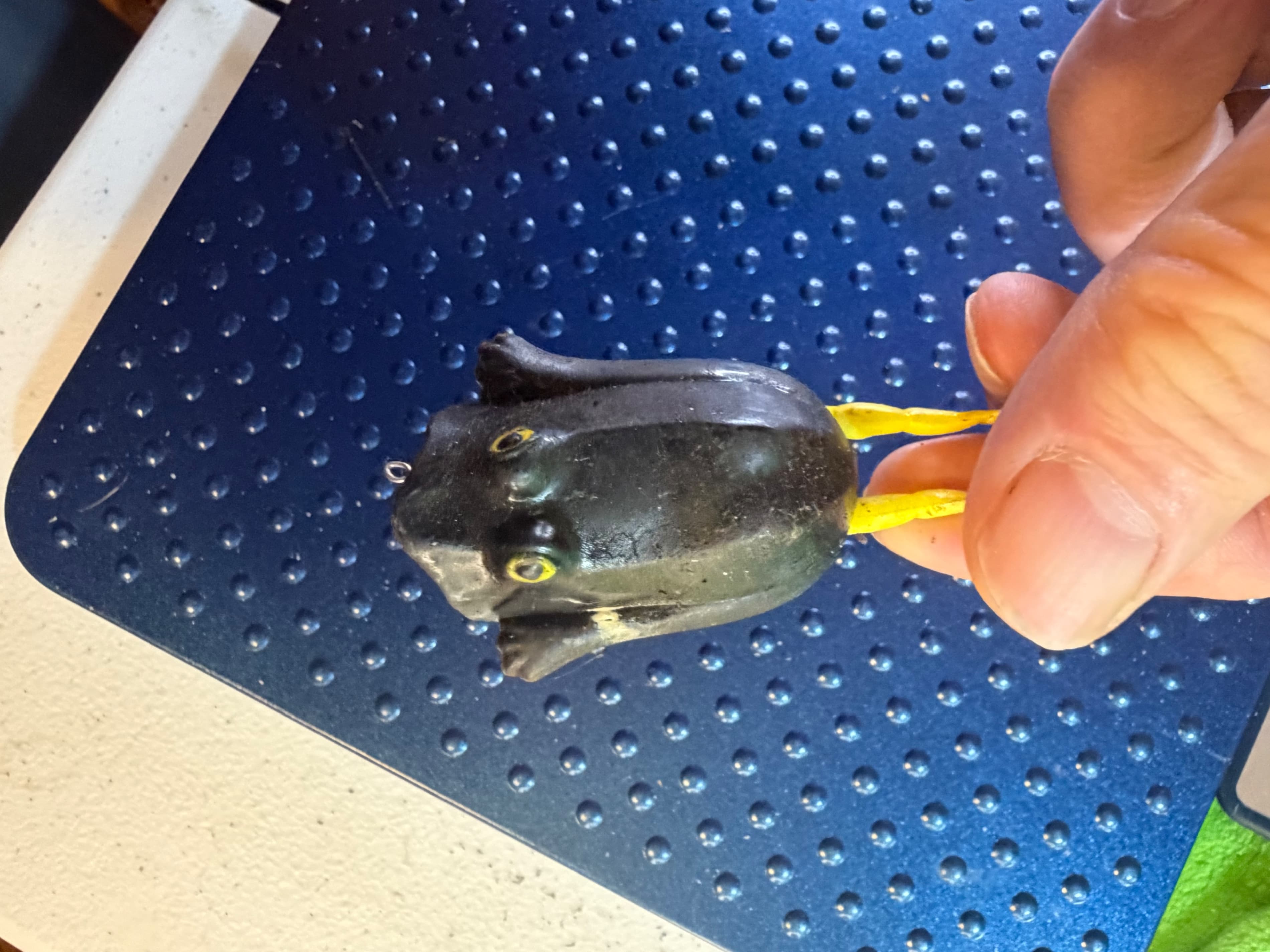Vtg Hollow Body Hard Plastic Frog Lure Yellow Legs Red Face 1950s-60s - Thumbnail 4