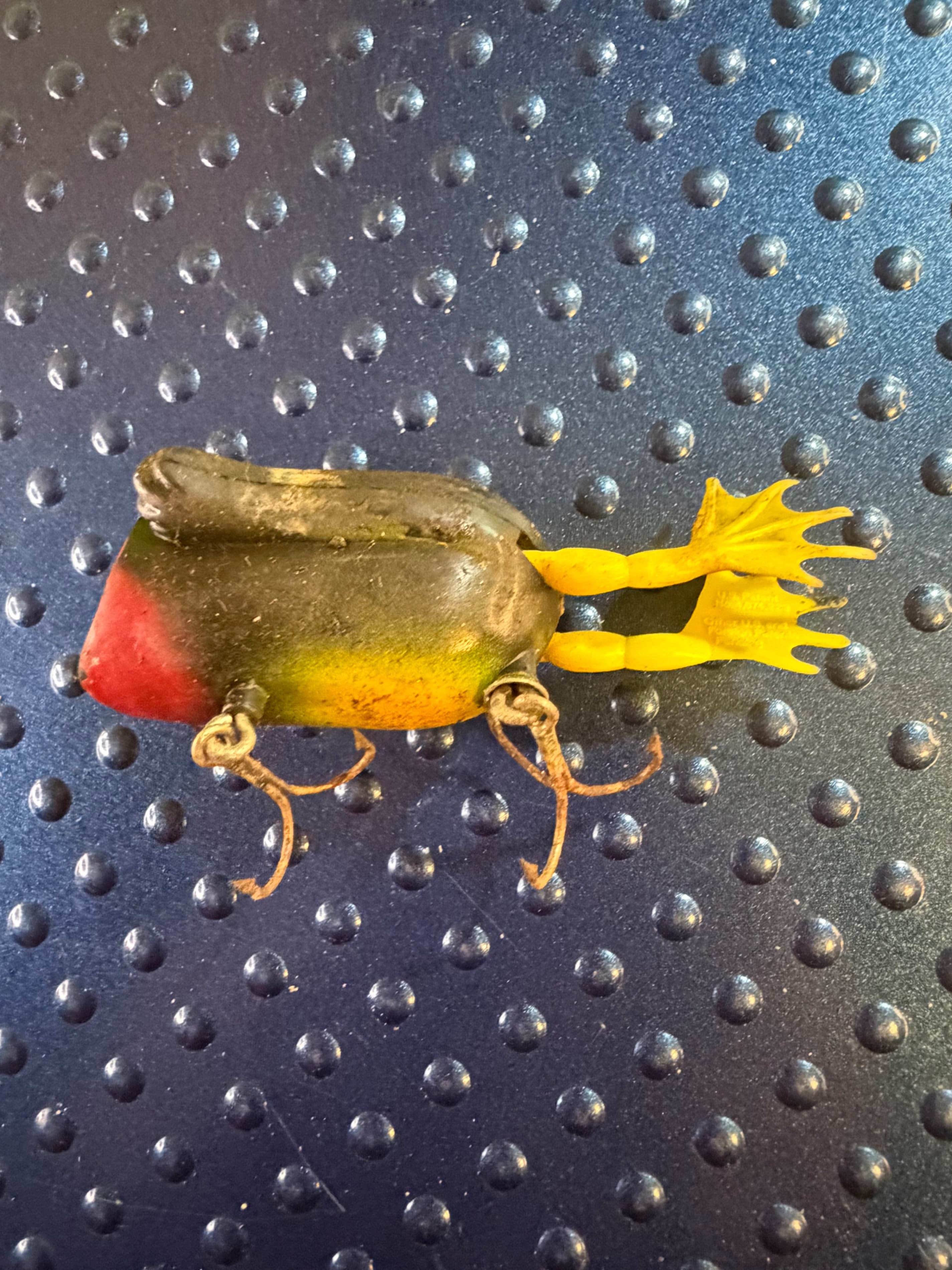 Vtg Hollow Body Hard Plastic Frog Lure Yellow Legs Red Face 1950s-60s