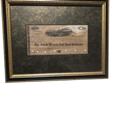 1851 Georgia South Western Rail Road Company Stock Certificate – Train Vignette