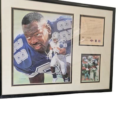Vintage Dallas Cowboys Framed Emmitt Smith Art Photo Plaque NFL Football 90s