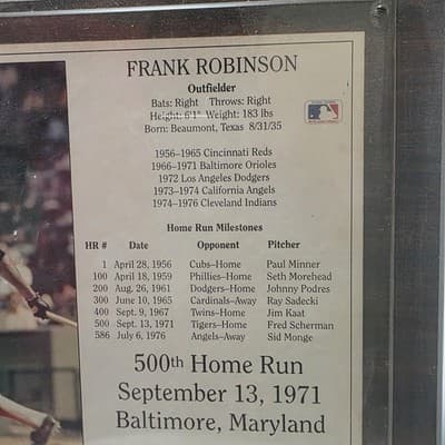 Vintage Baltimore Orioles Plaque Frank Robinson 500 Home Run Club MLB Baseball 7 - Thumbnail 2