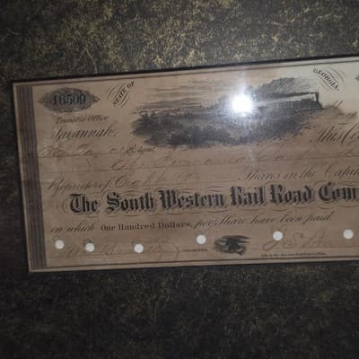 1851 Georgia South Western Rail Road Company Stock Certificate – Train Vignette - Thumbnail 2