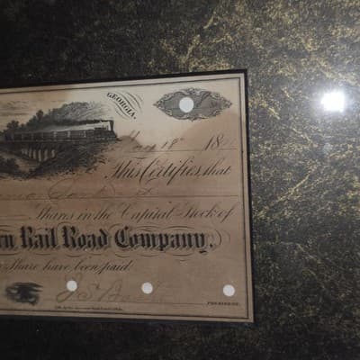 1851 Georgia South Western Rail Road Company Stock Certificate – Train Vignette - Thumbnail 3