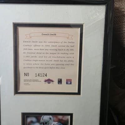 Vintage Dallas Cowboys Framed Emmitt Smith Art Photo Plaque NFL Football 90s - Thumbnail 2