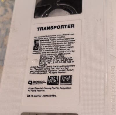 20th Century Fox Home Entertainment Transporter VHS with Rare white cover 2002 - Thumbnail 2