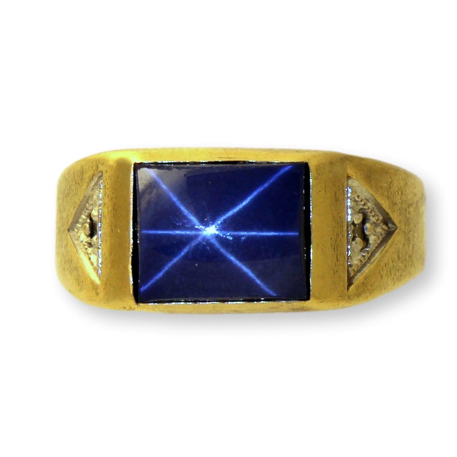 Vintage 10K Gold Natural Blue Star Sapphire & Diamond Gent's Ring - Size 7.5