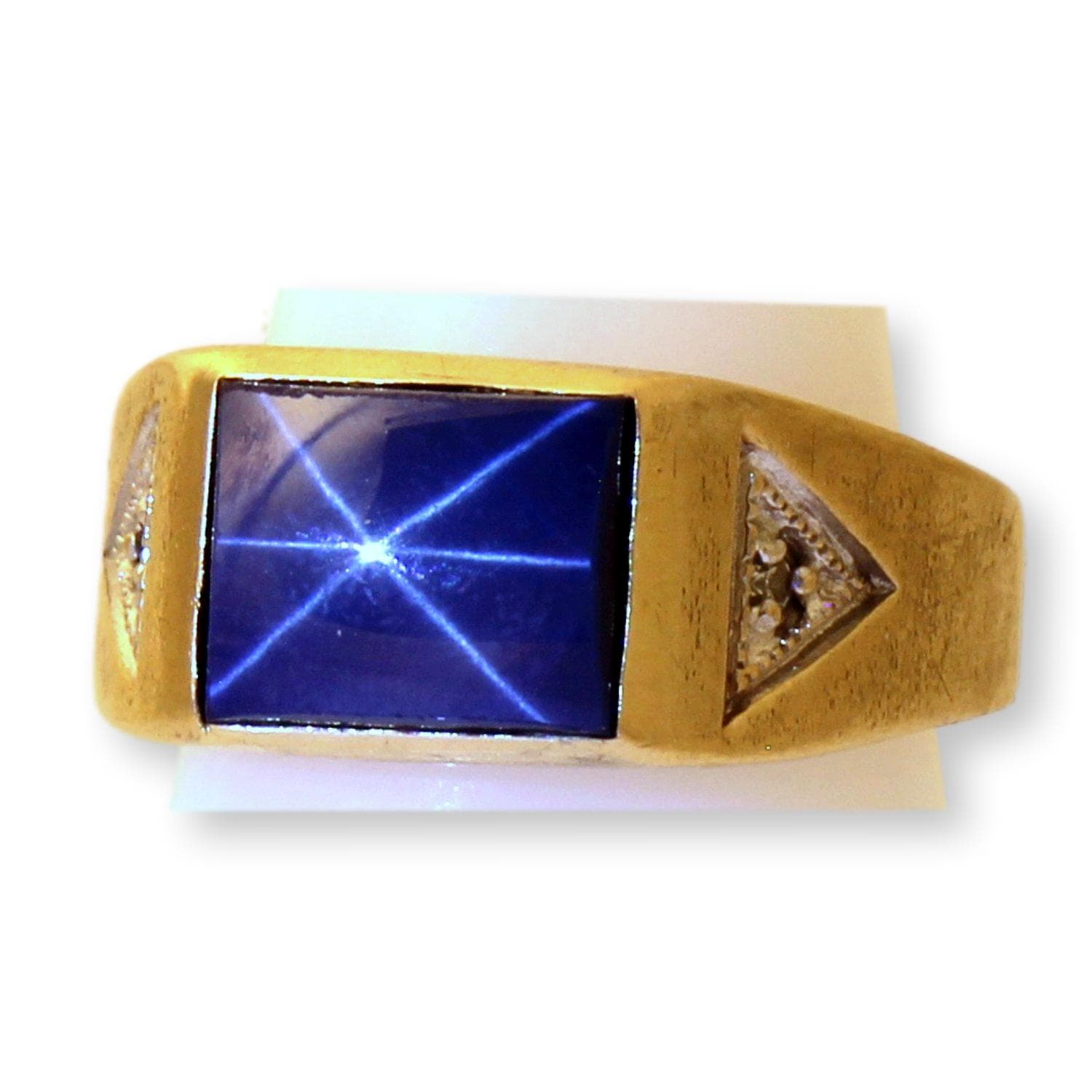 Vintage 10K Gold Natural Blue Star Sapphire & Diamond Gent's Ring - Size 7.5 - Thumbnail 2