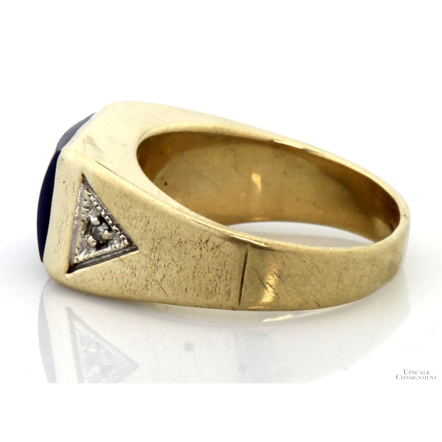 Vintage 10K Gold Natural Blue Star Sapphire & Diamond Gent's Ring - Size 7.5 - Thumbnail 6
