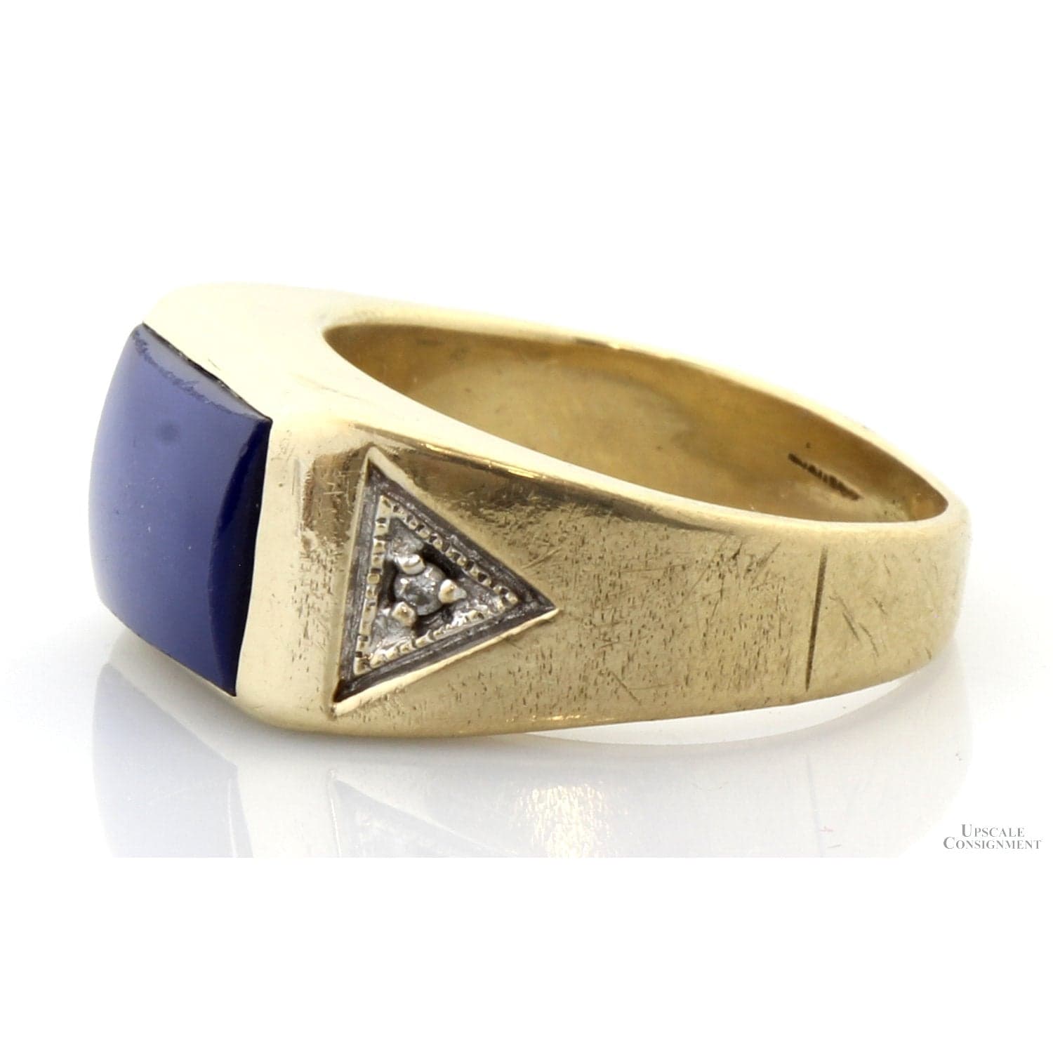 Vintage 10K Gold Natural Blue Star Sapphire & Diamond Gent's Ring - Size 7.5 - Thumbnail 4