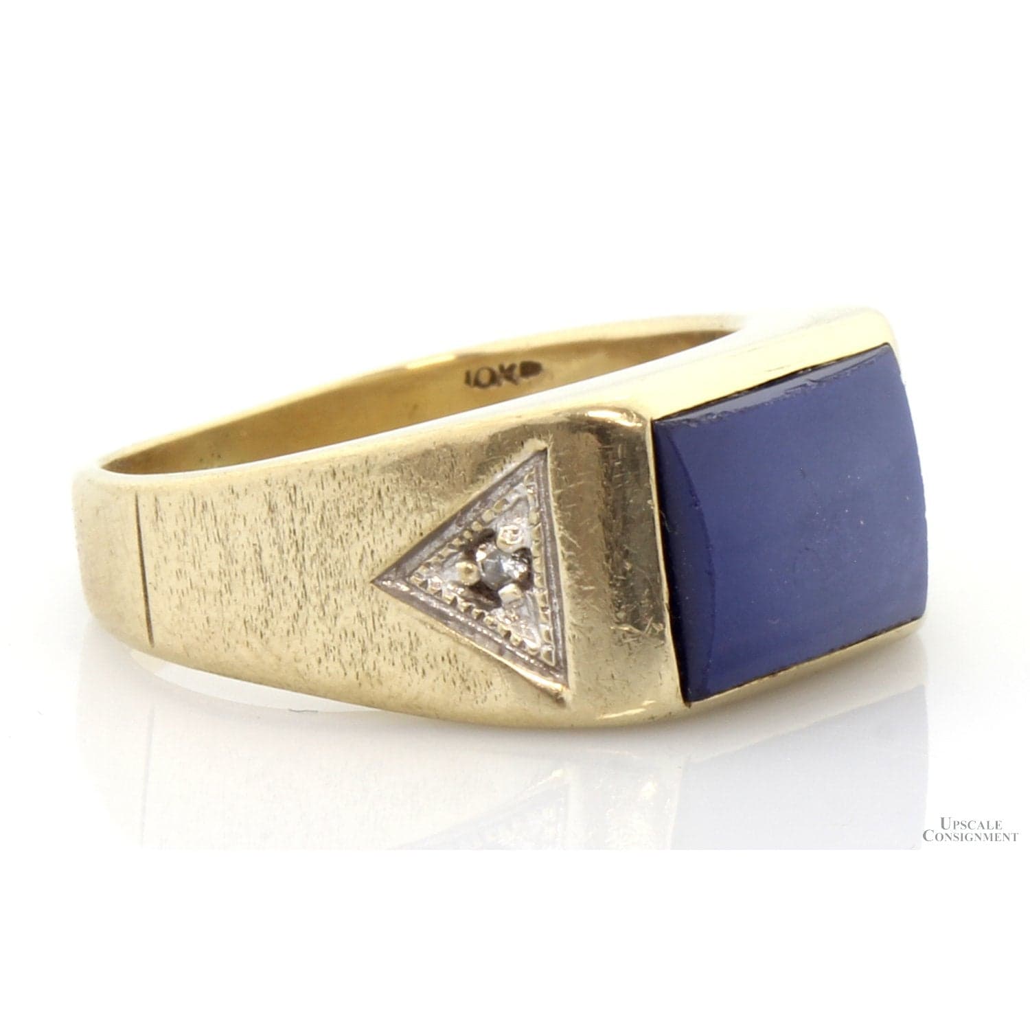 Vintage 10K Gold Natural Blue Star Sapphire & Diamond Gent's Ring - Size 7.5 - Thumbnail 3