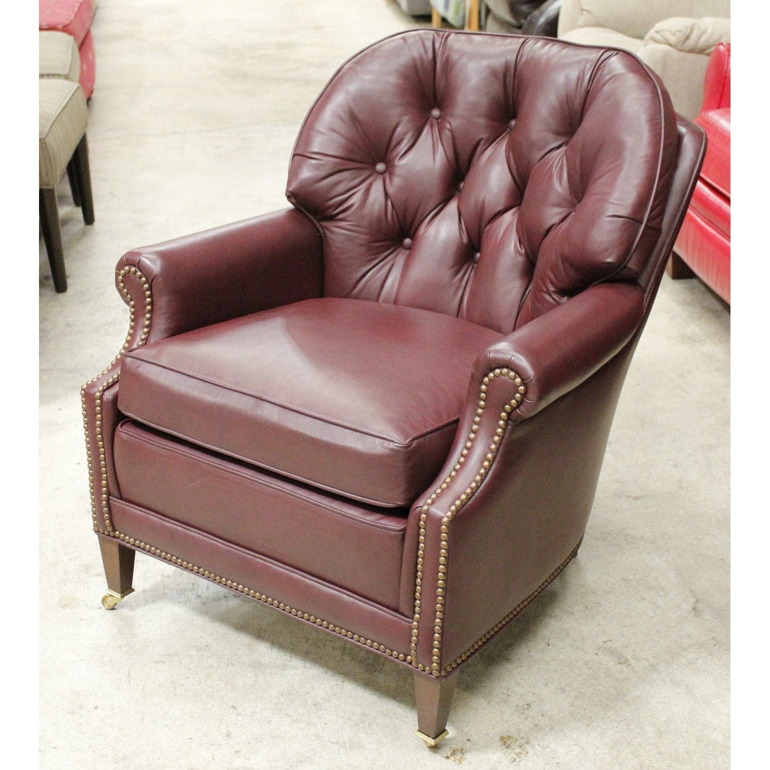 Ethan Allen Burgundy Leather Chair - Burgundy - Thumbnail 3
