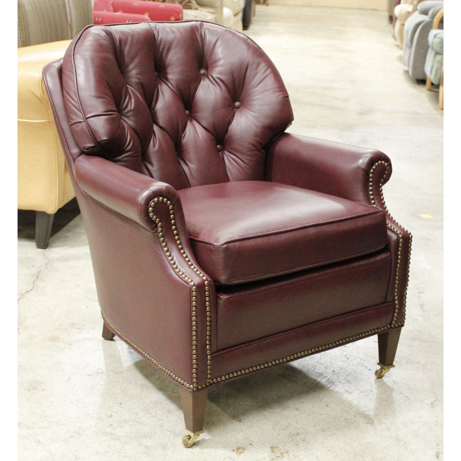 Ethan Allen Burgundy Leather Chair - Burgundy - Thumbnail 2