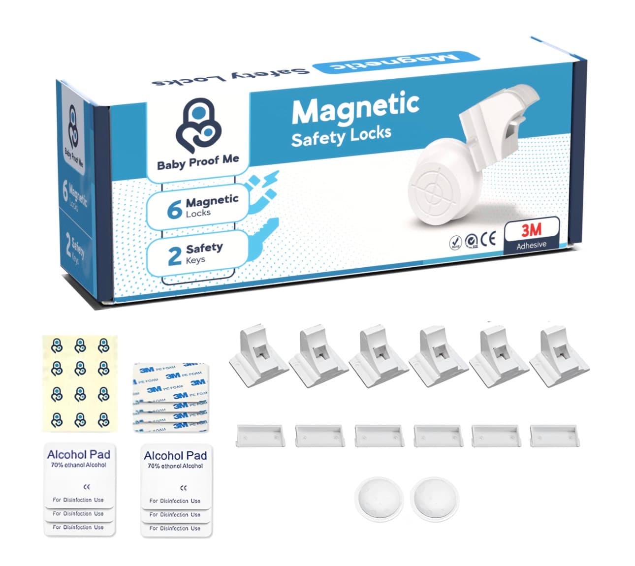 Baby Proof Me 6-Pack Magnetic Cabinet Locks, Baby Proofing Child Safety Locks with 2 Keys, No-Drill 3M Adhesive for Cabinets & Drawers - Thumbnail 7