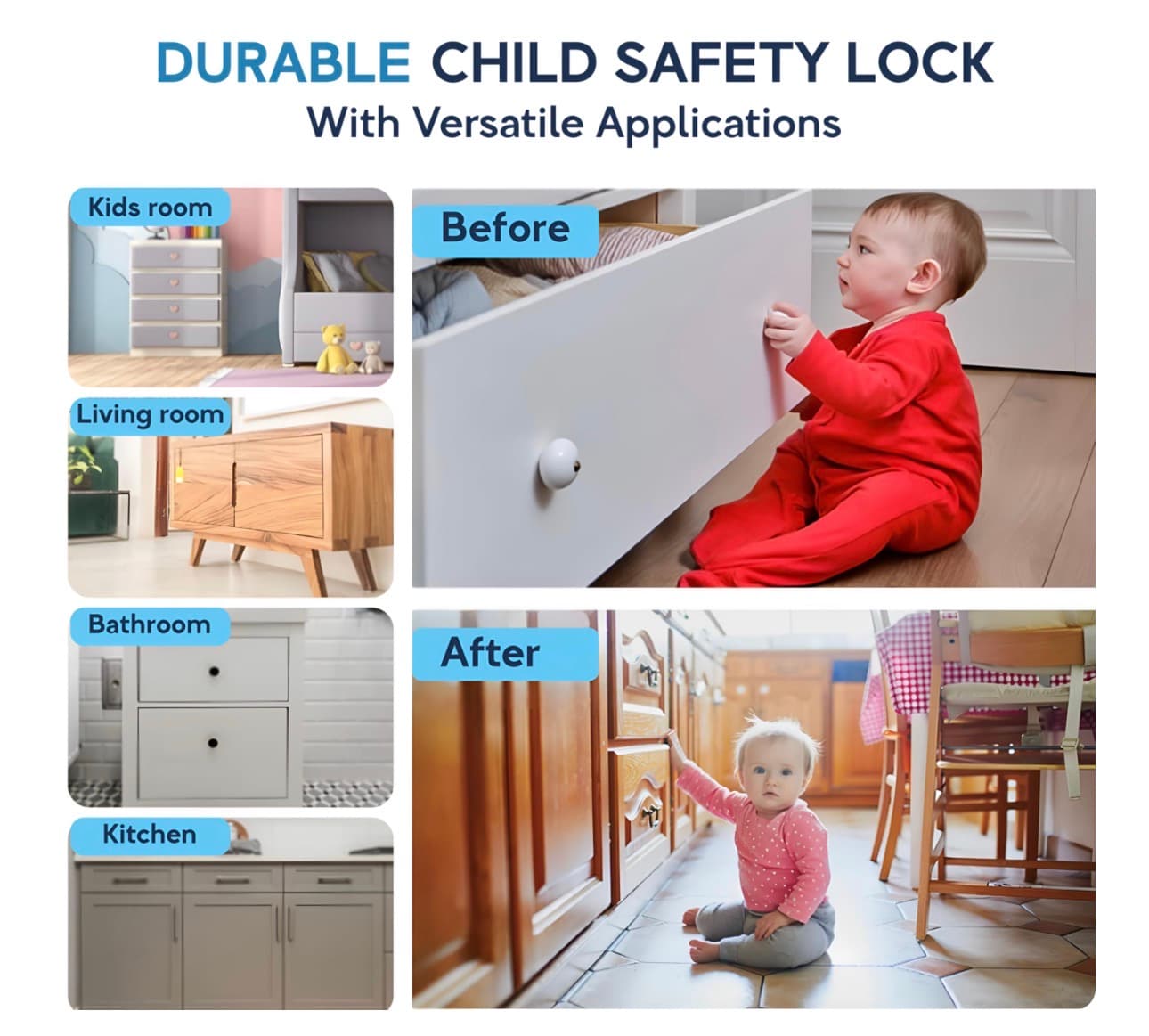Baby Proof Me 6-Pack Magnetic Cabinet Locks, Baby Proofing Child Safety Locks with 2 Keys, No-Drill 3M Adhesive for Cabinets & Drawers - Thumbnail 6