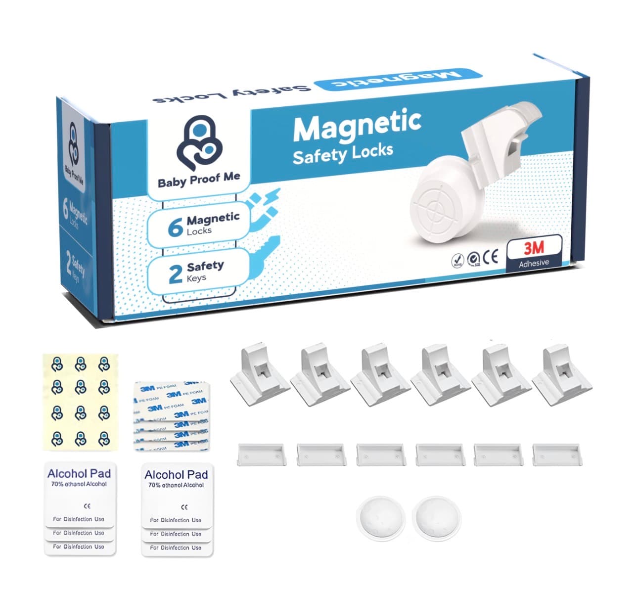 Baby Proof Me 6-Pack Magnetic Cabinet Locks, Baby Proofing Child Safety Locks with 2 Keys, No-Drill 3M Adhesive for Cabinets & Drawers