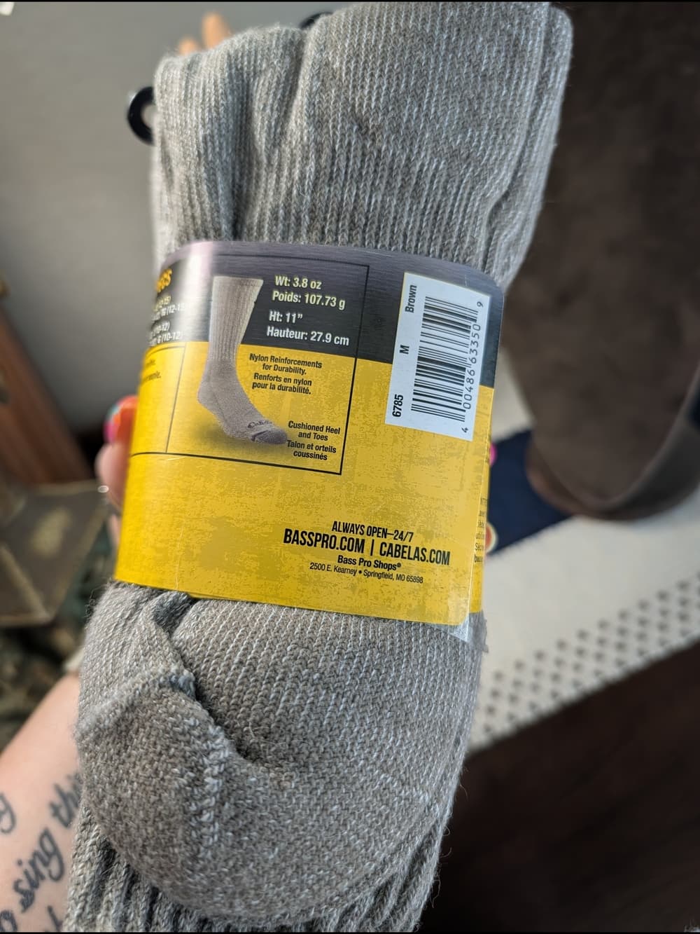 Cabela's Men's Lightweight Crew Wool Hiking Socks - Taupe (M) - 4-Pack - Thumbnail 4