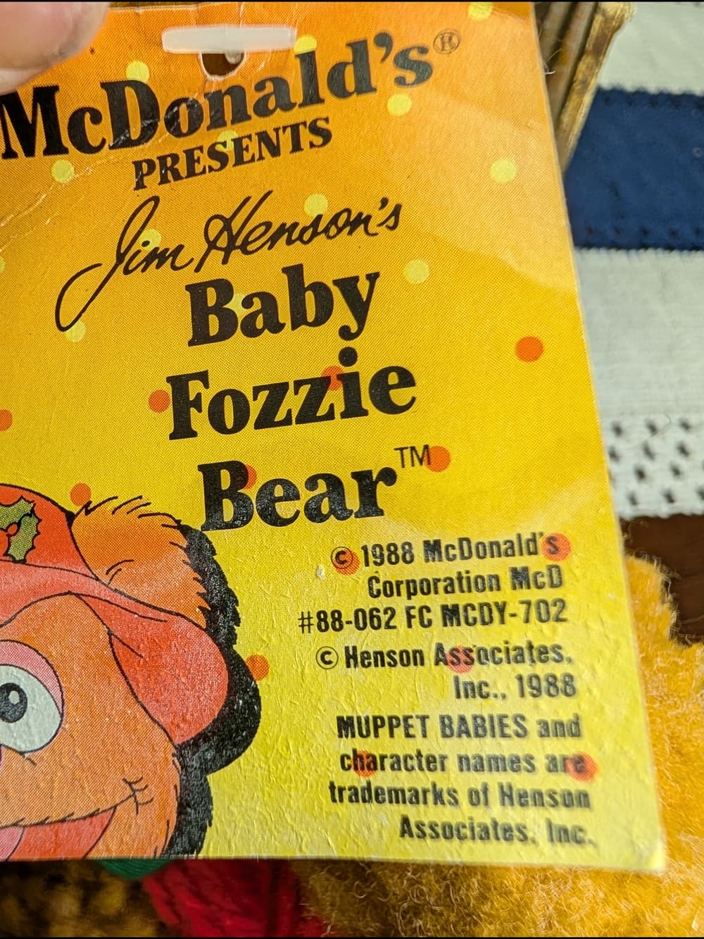 Vintage 1987 McDonald's Baby Fozzie Bear Plush Toy – Green Scarf - Thumbnail 7