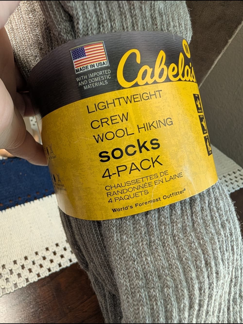 Cabela's Men's Lightweight Crew Wool Hiking Socks - Taupe (M) - 4-Pack - Thumbnail 3