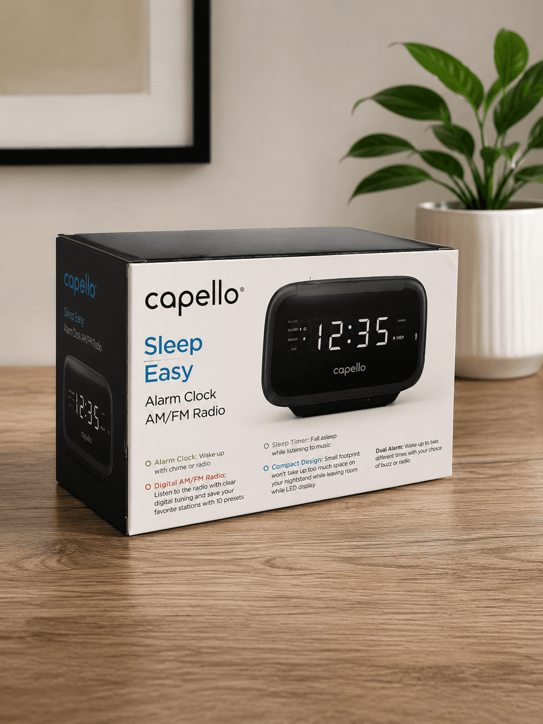 Capello Sleep Easy Alarm Clock with AM/FM Radio