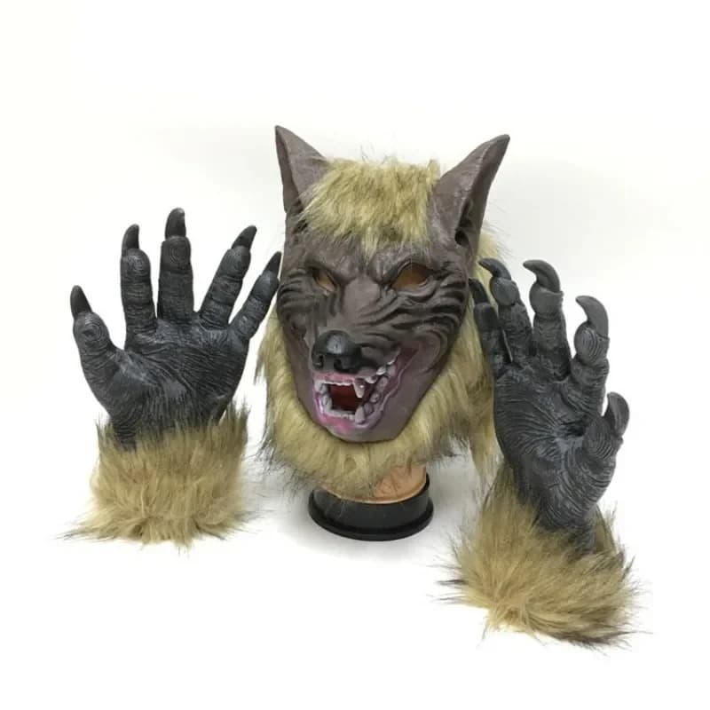 3 Pcs Beast Werewolf Costume Party Mask Wolf Gloves Cosplay For Women Men Scary