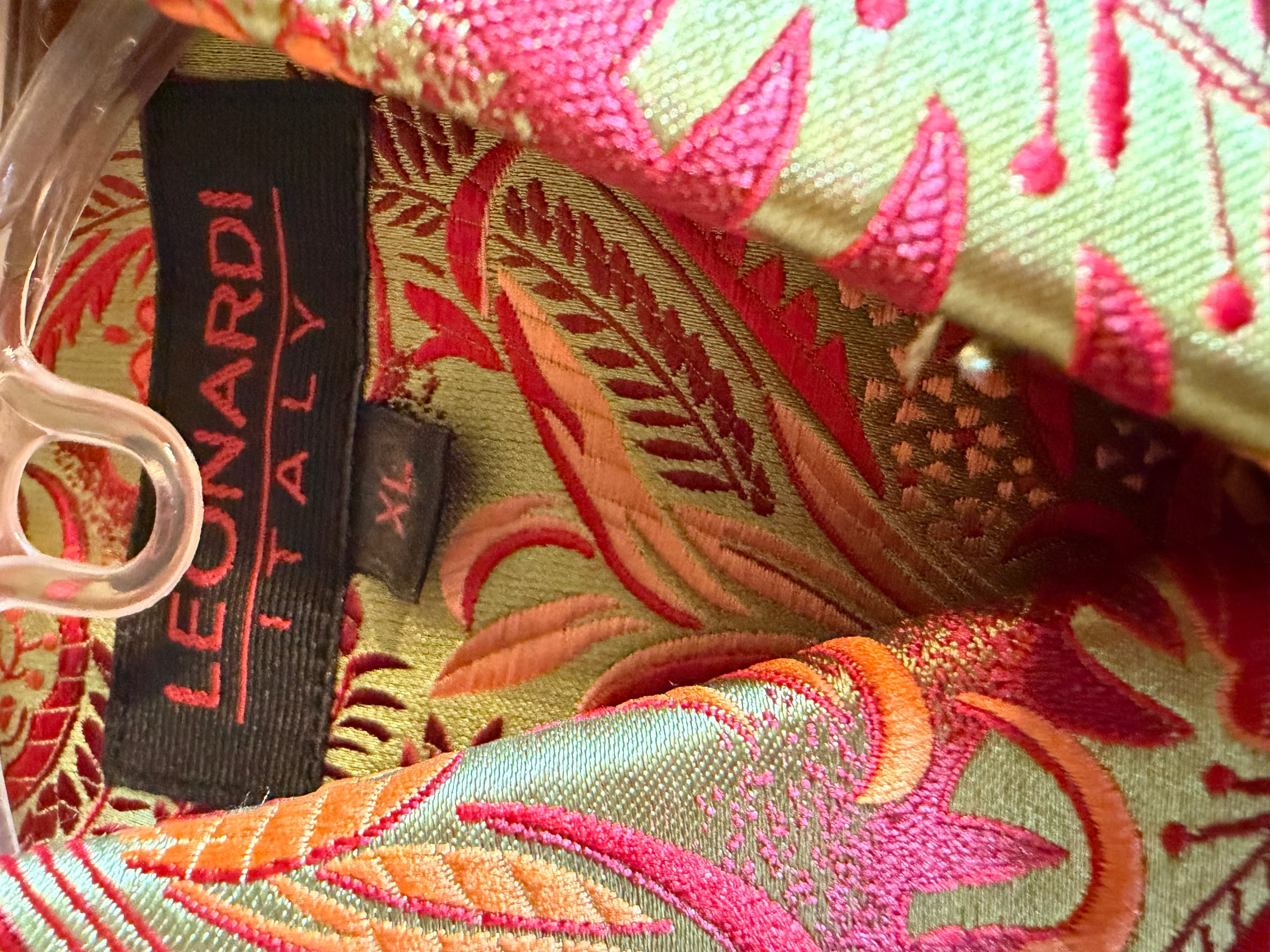 Leonardi Italy Brocade Floral Jacquard Dress Shirt Mens XL Gold - Thumbnail 3