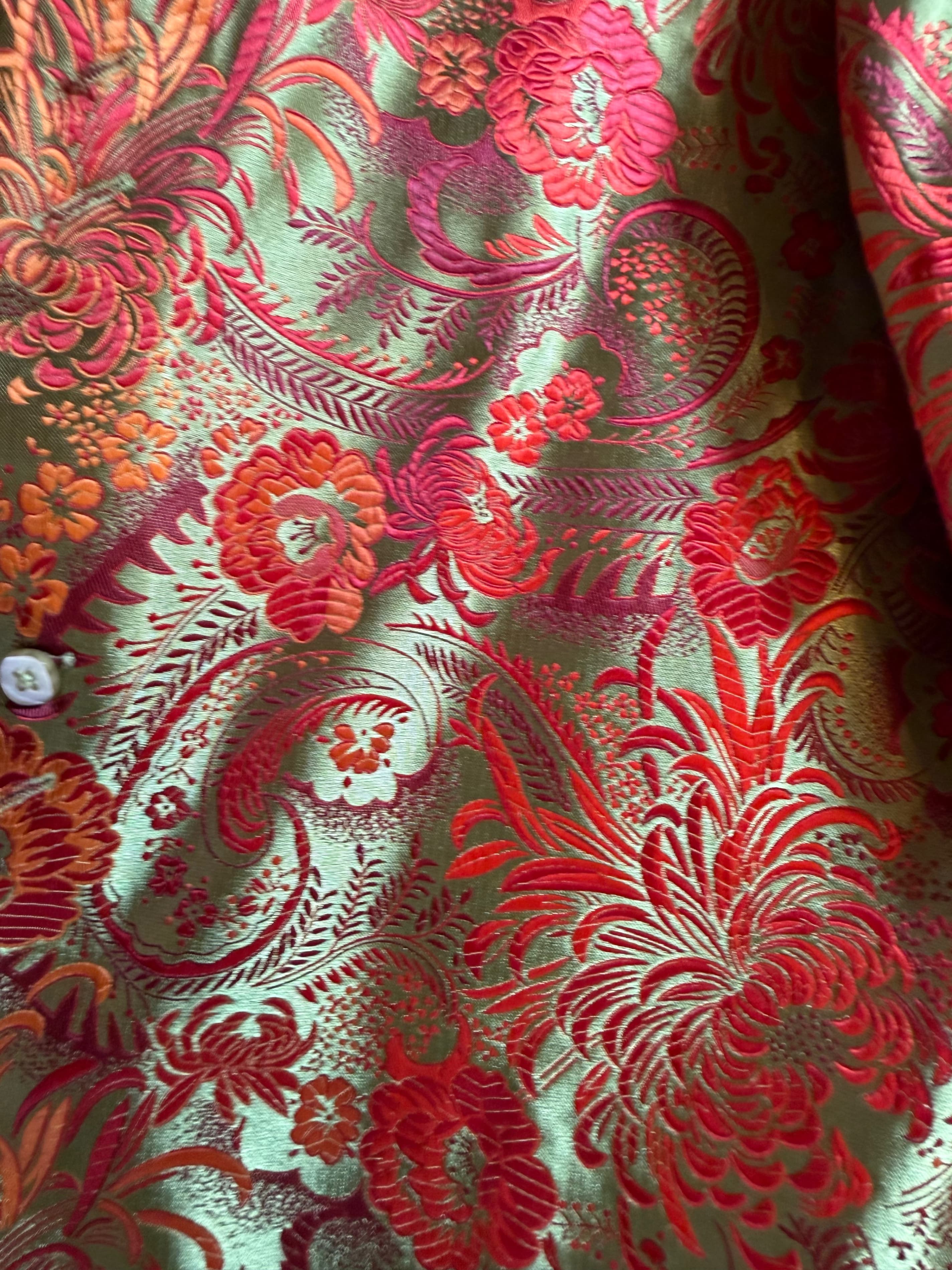 Leonardi Italy Brocade Floral Jacquard Dress Shirt Mens XL Gold - Thumbnail 6
