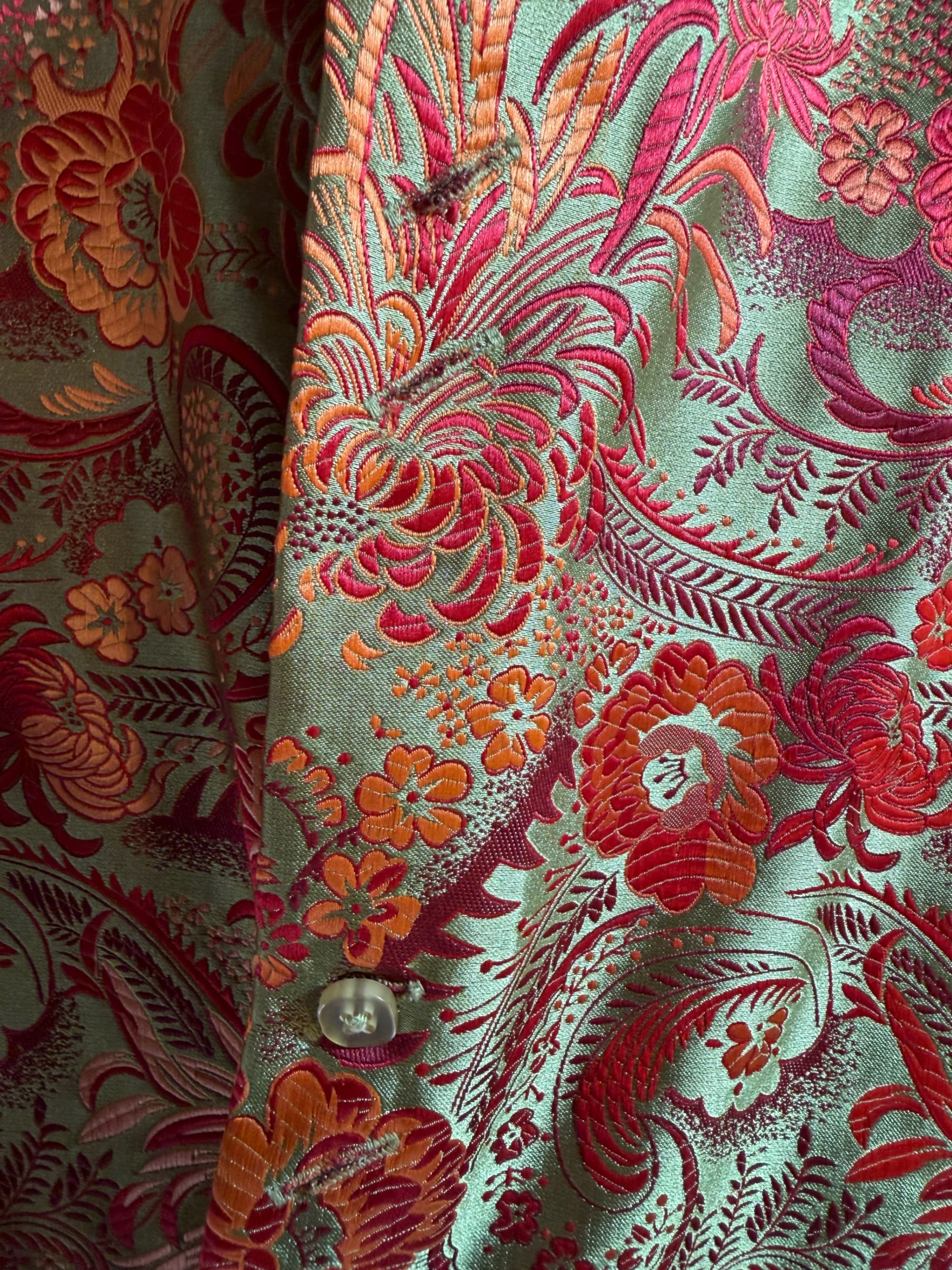 Leonardi Italy Brocade Floral Jacquard Dress Shirt Mens XL Gold - Thumbnail 8