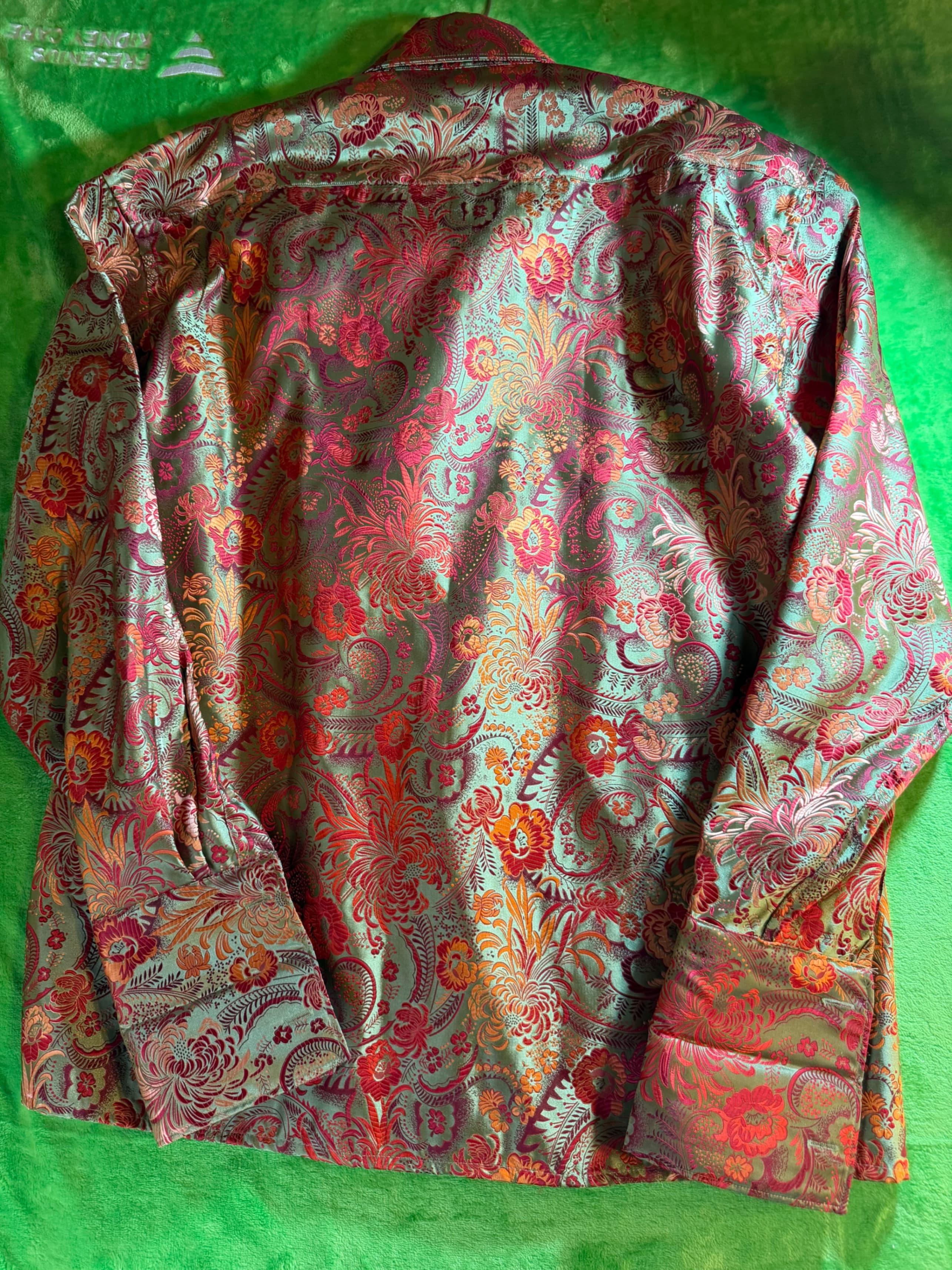 Leonardi Italy Brocade Floral Jacquard Dress Shirt Mens XL Gold - Thumbnail 2