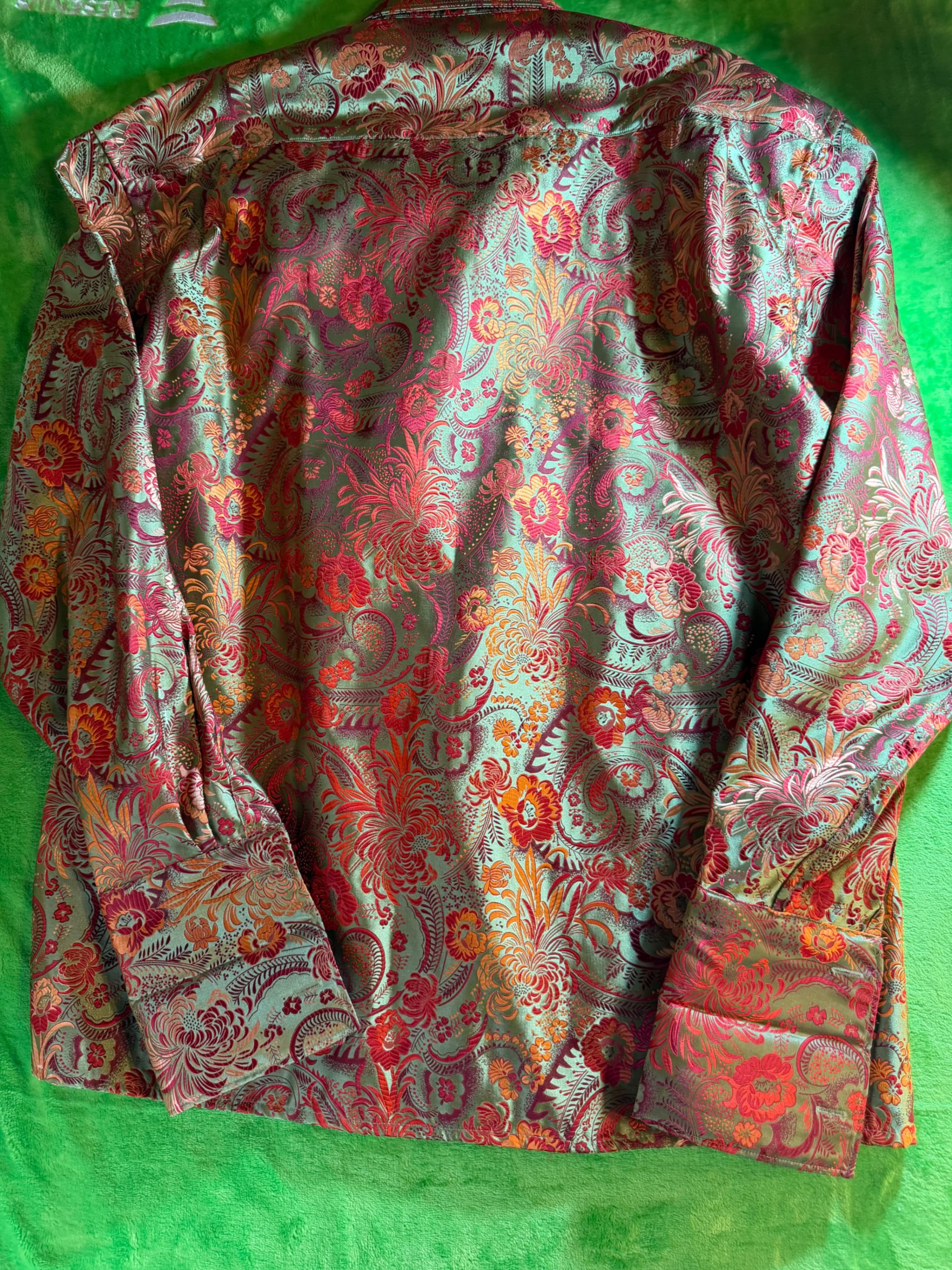 Leonardi Italy Brocade Floral Jacquard Dress Shirt Mens XL Gold - Thumbnail 9