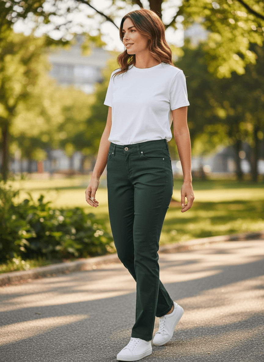 Curve appeal Women's Green Straight-Leg Pants - Thumbnail 2